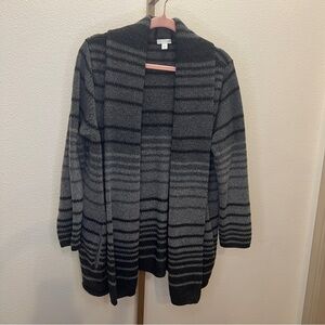 J.Jill Women Cardigan Sweater Size Large Gray Stripe Wool Blend Pockets